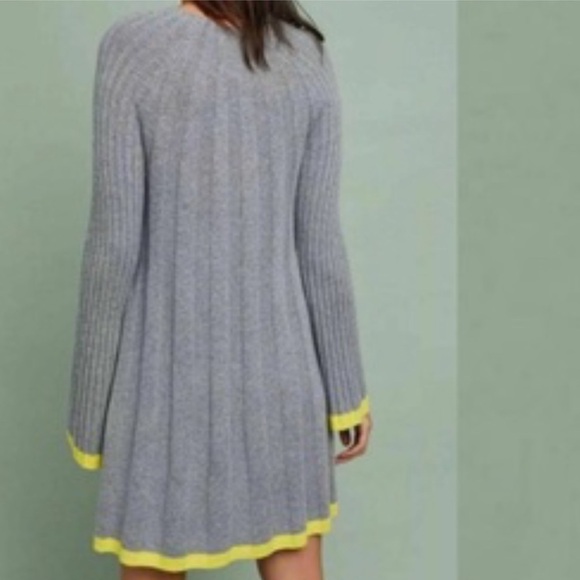 Anthropologie Arsenau Gray Ribbed Dress with Yellow Trim - Picture 3 of 13